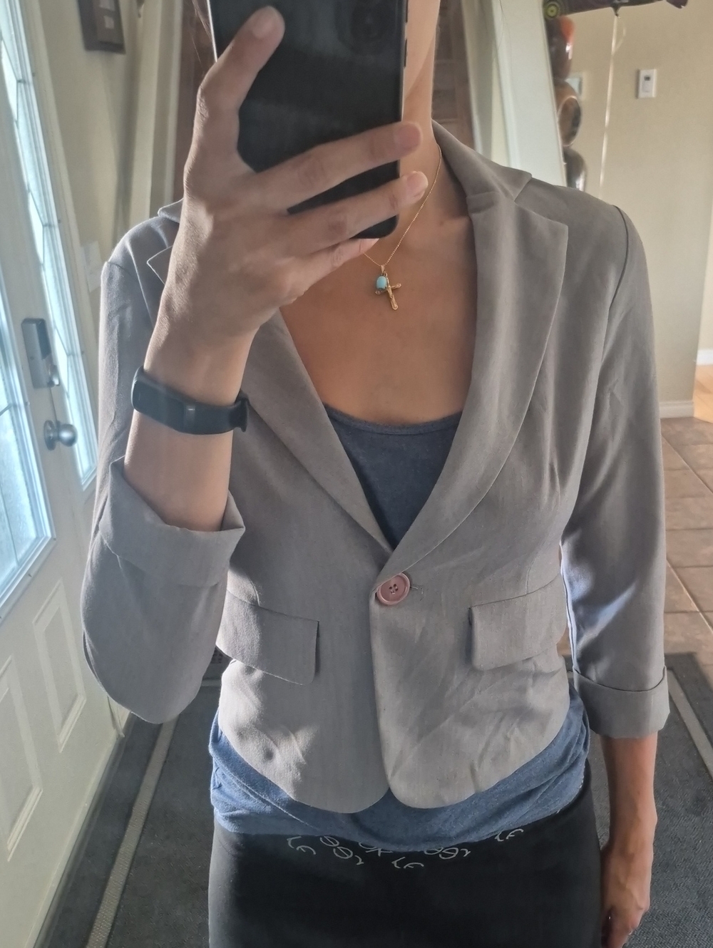 Suzy Shier Light Gray Single-Button Tailored Blazer